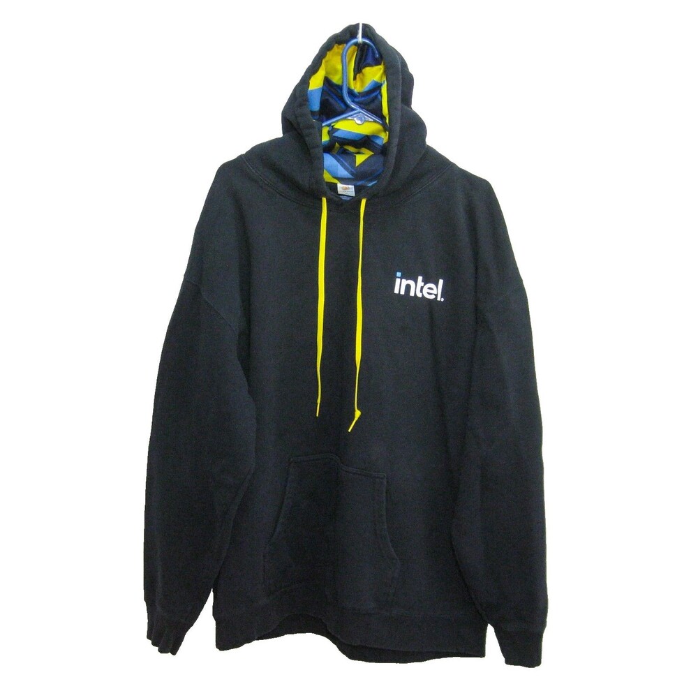 Intel Logo Hoodie Men's Size 3X Big Black Athletic Long Sleeve Hooded Sweatshirt